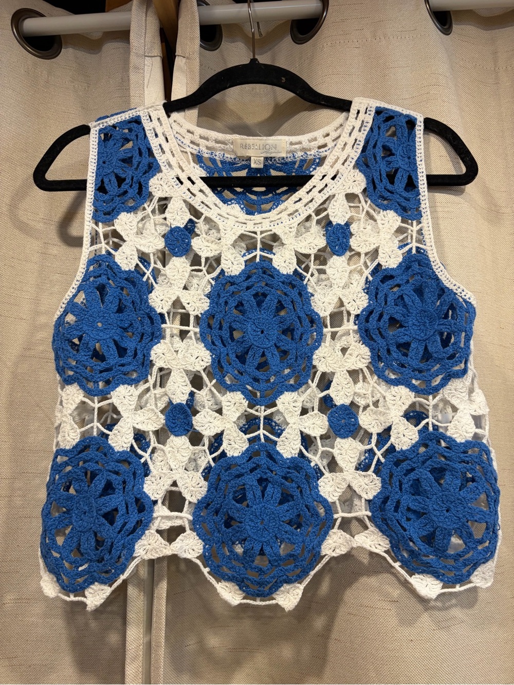Rebellion Crochet Tank Top - Blue & White